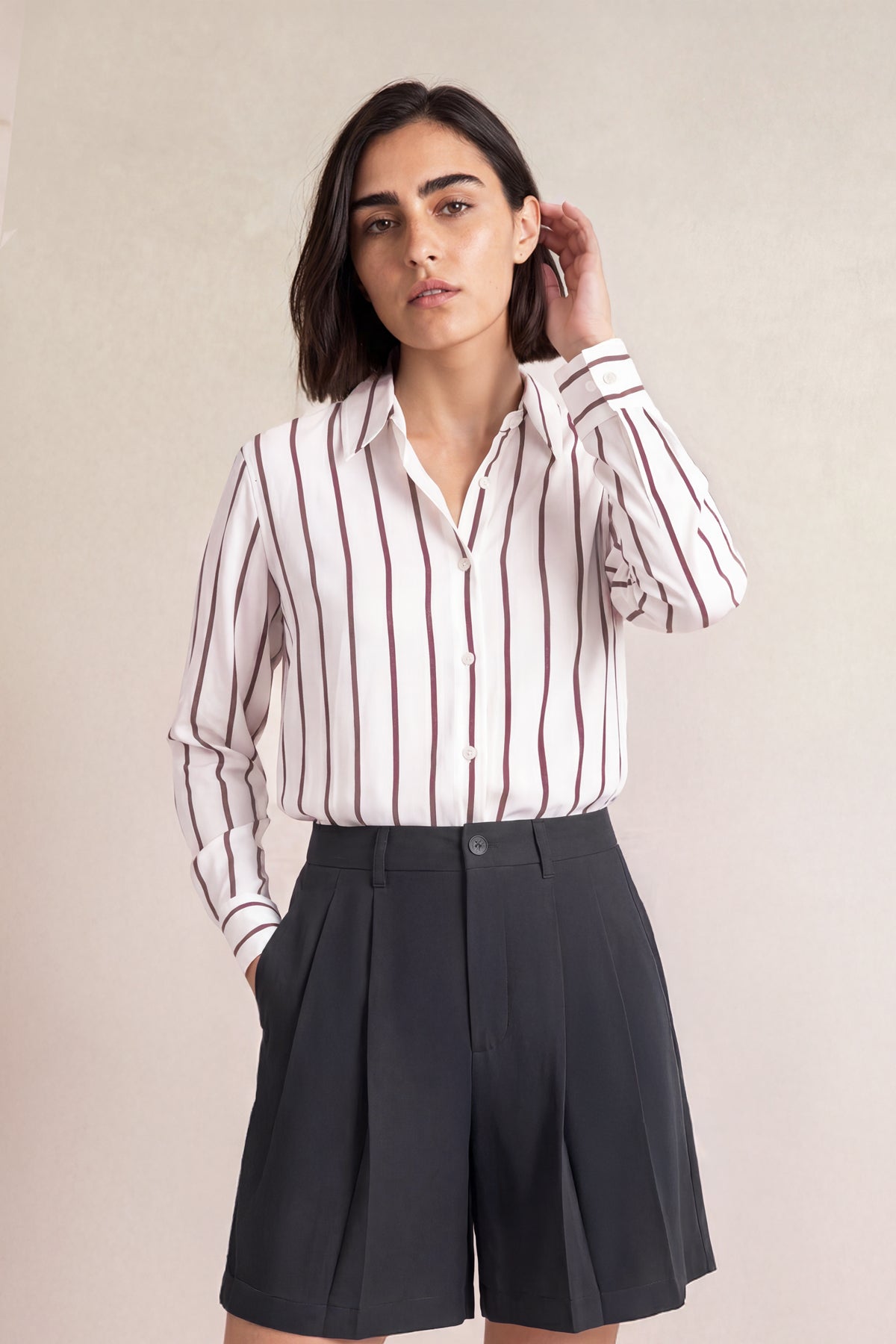 Camisa oversized mujer rayas granate