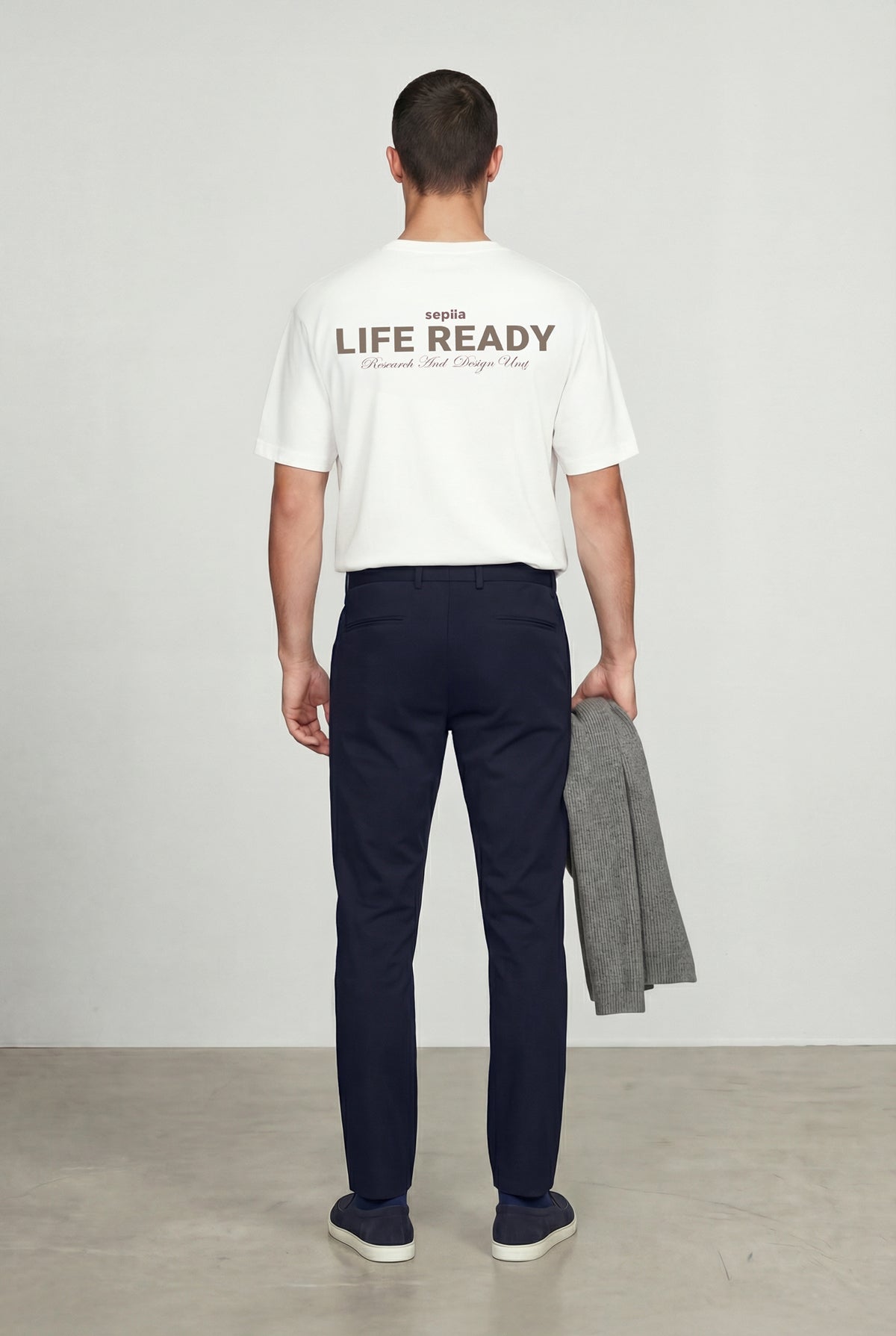 Camiseta hombre cuello redondo blanca Soft espalda
