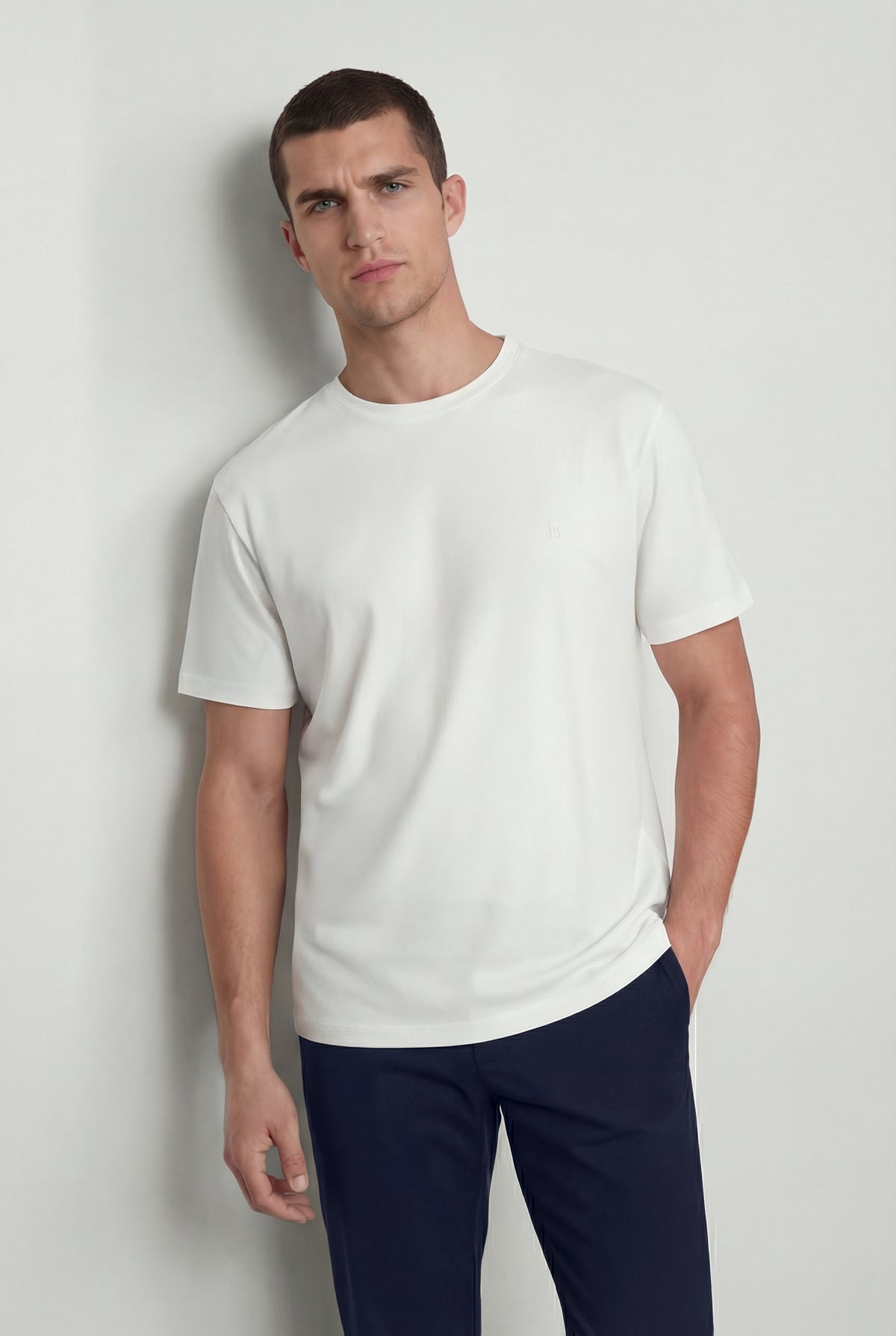 Camiseta hombre cuello redondo blanca Soft look frontal