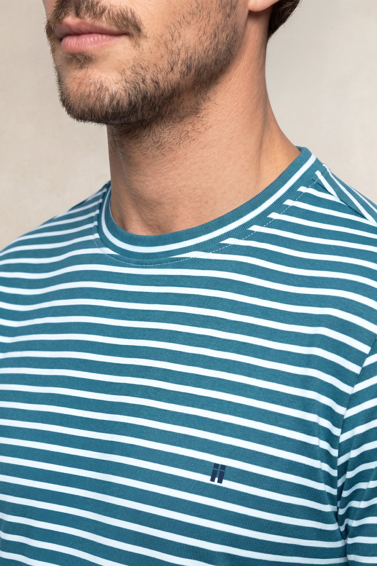 T-shirt de homem gola redonda com estampa listrada azul tempestade Soft