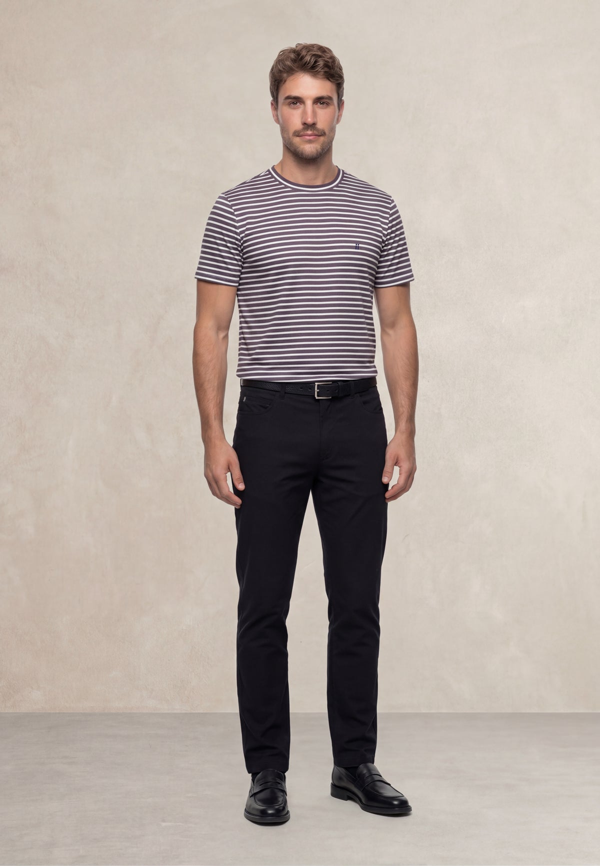 T-shirt de homem gola redonda com estampa listrada ameixa Soft