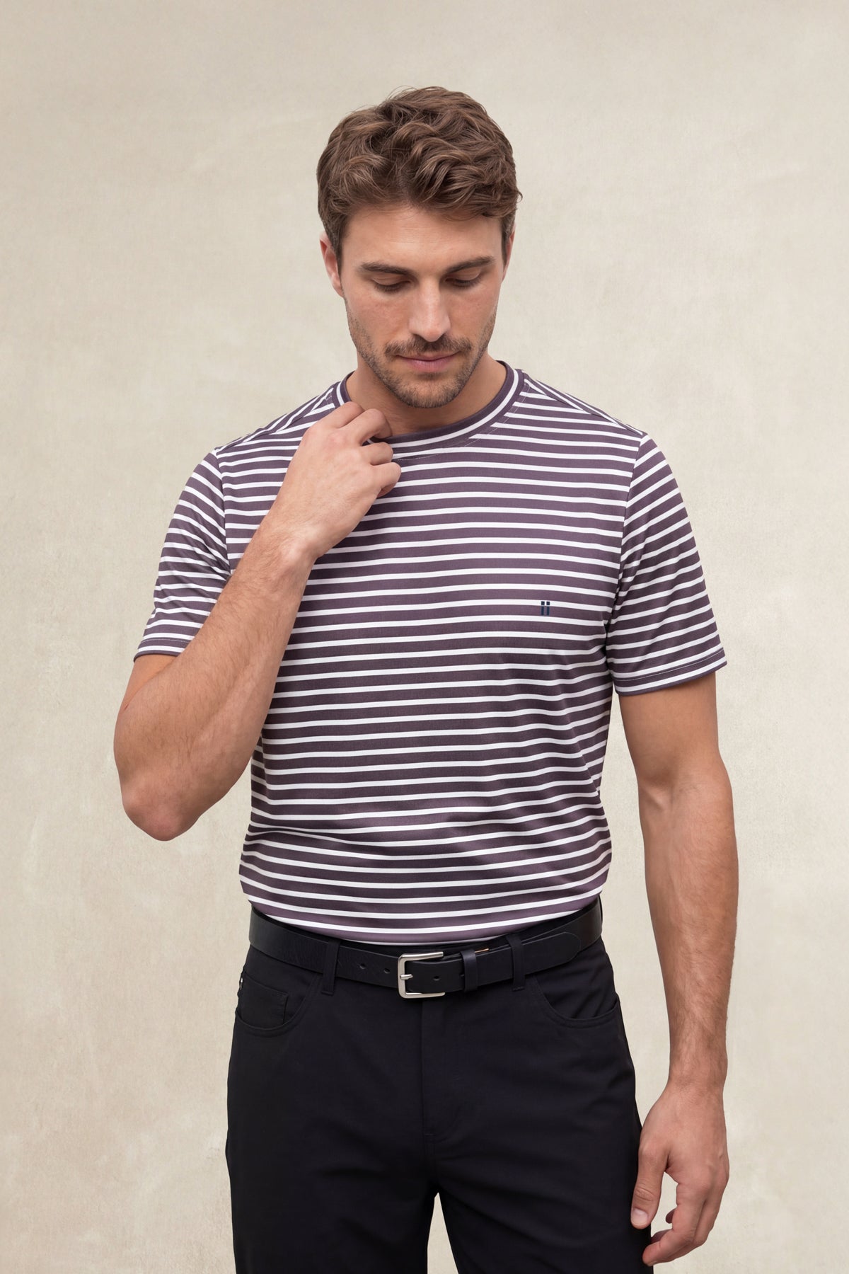 T-shirt de homem gola redonda com estampa listrada ameixa Soft