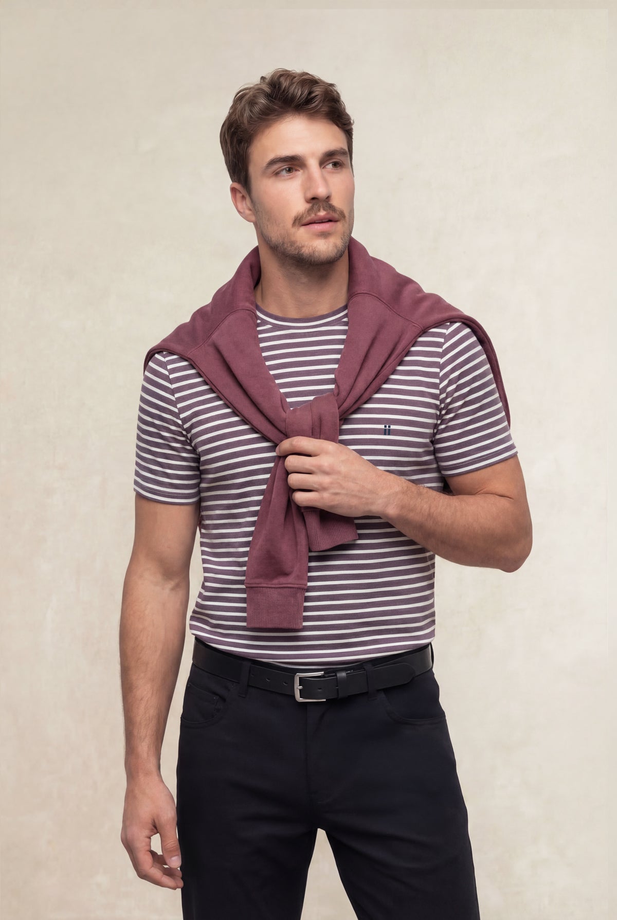 Camiseta hombre cuello redondo estampado rayas morado Soft
