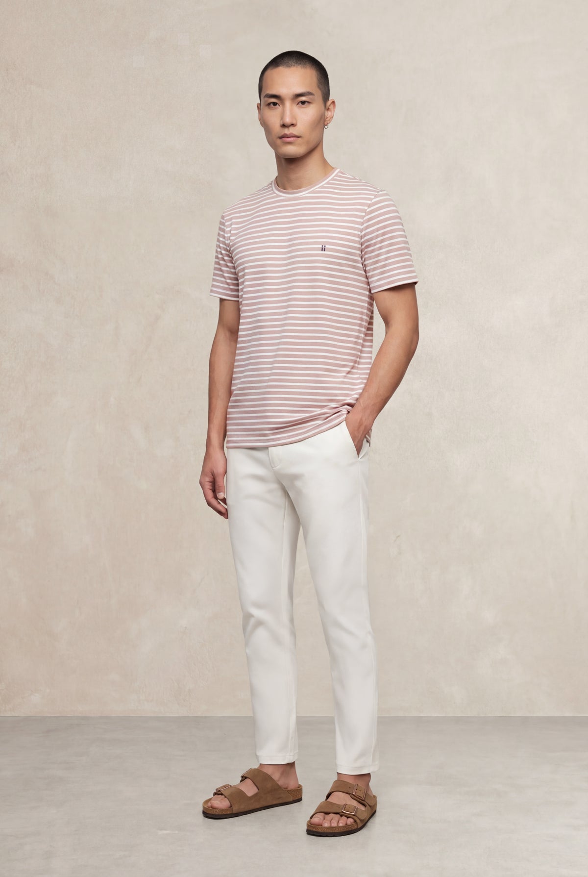 Camiseta hombre cuello redondo estampado rayas rosa Soft