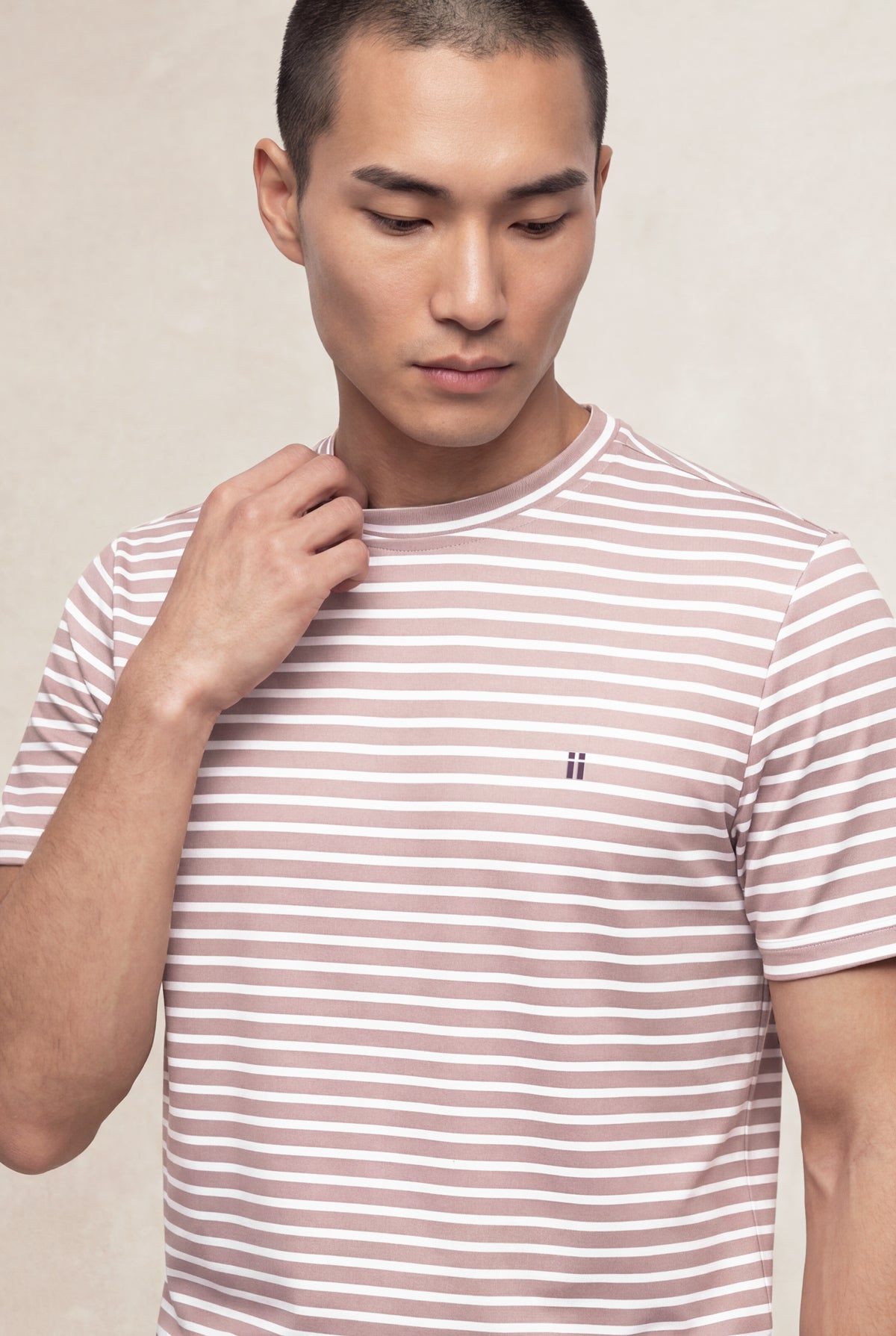 Camiseta hombre cuello redondo estampado rayas rosa Soft