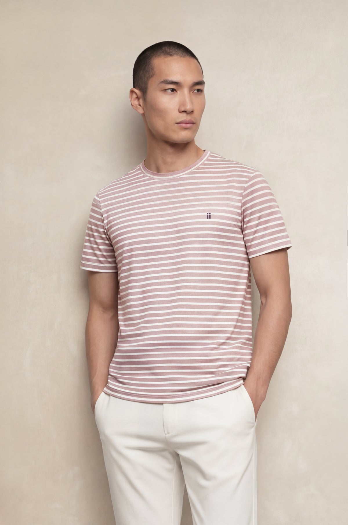 Camiseta hombre cuello redondo estampado rayas rosa Soft