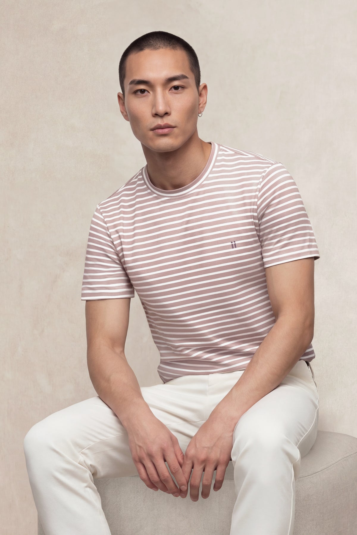 Camiseta hombre cuello redondo estampado rayas rosa Soft