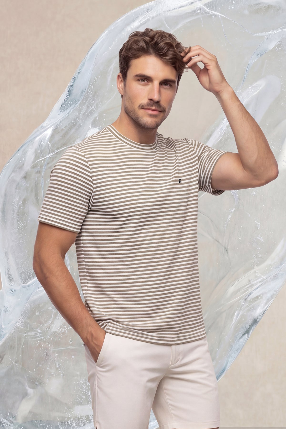 Camiseta hombre estampado rayas beige Ice