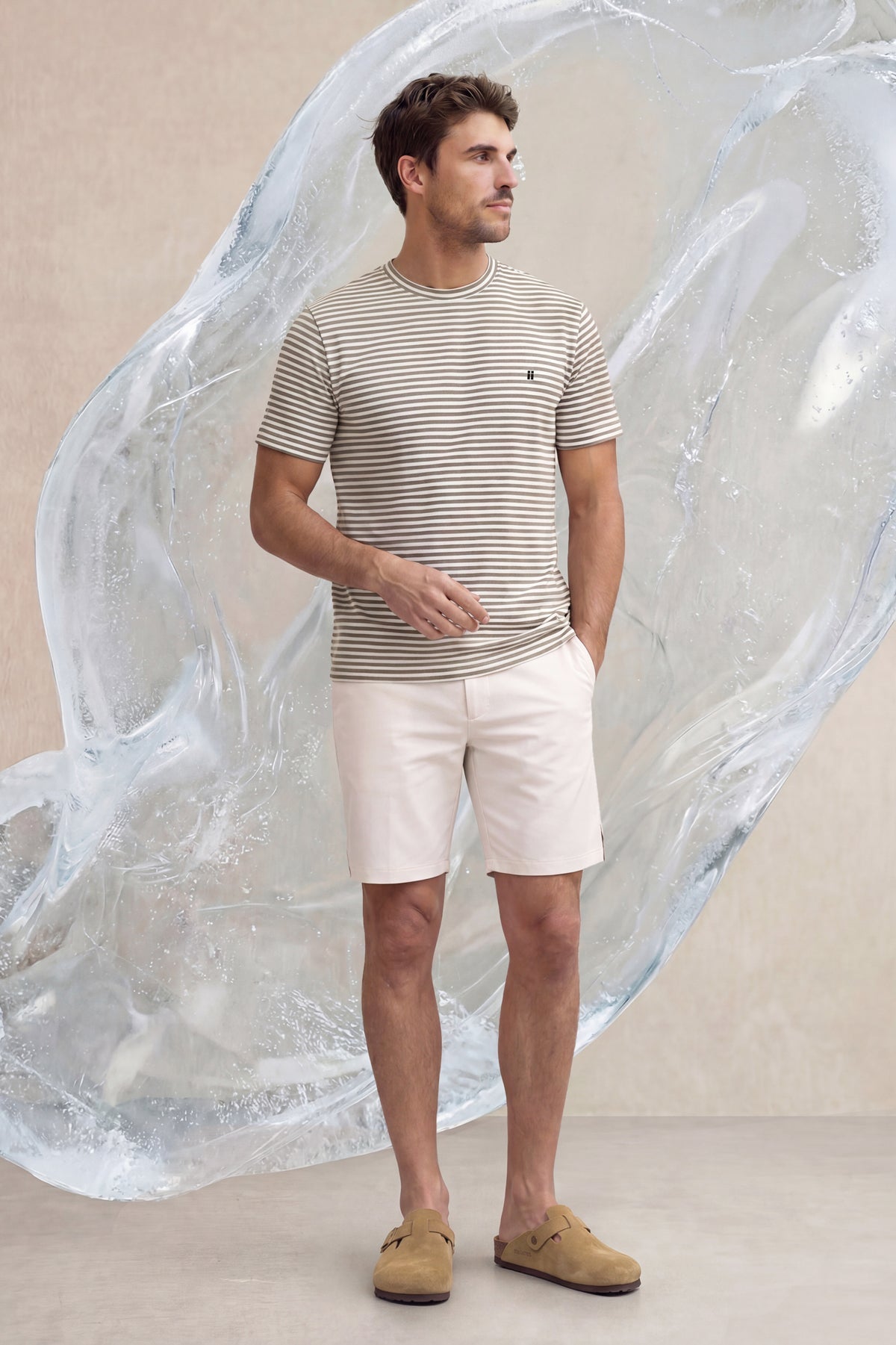Camiseta hombre estampado rayas beige Ice