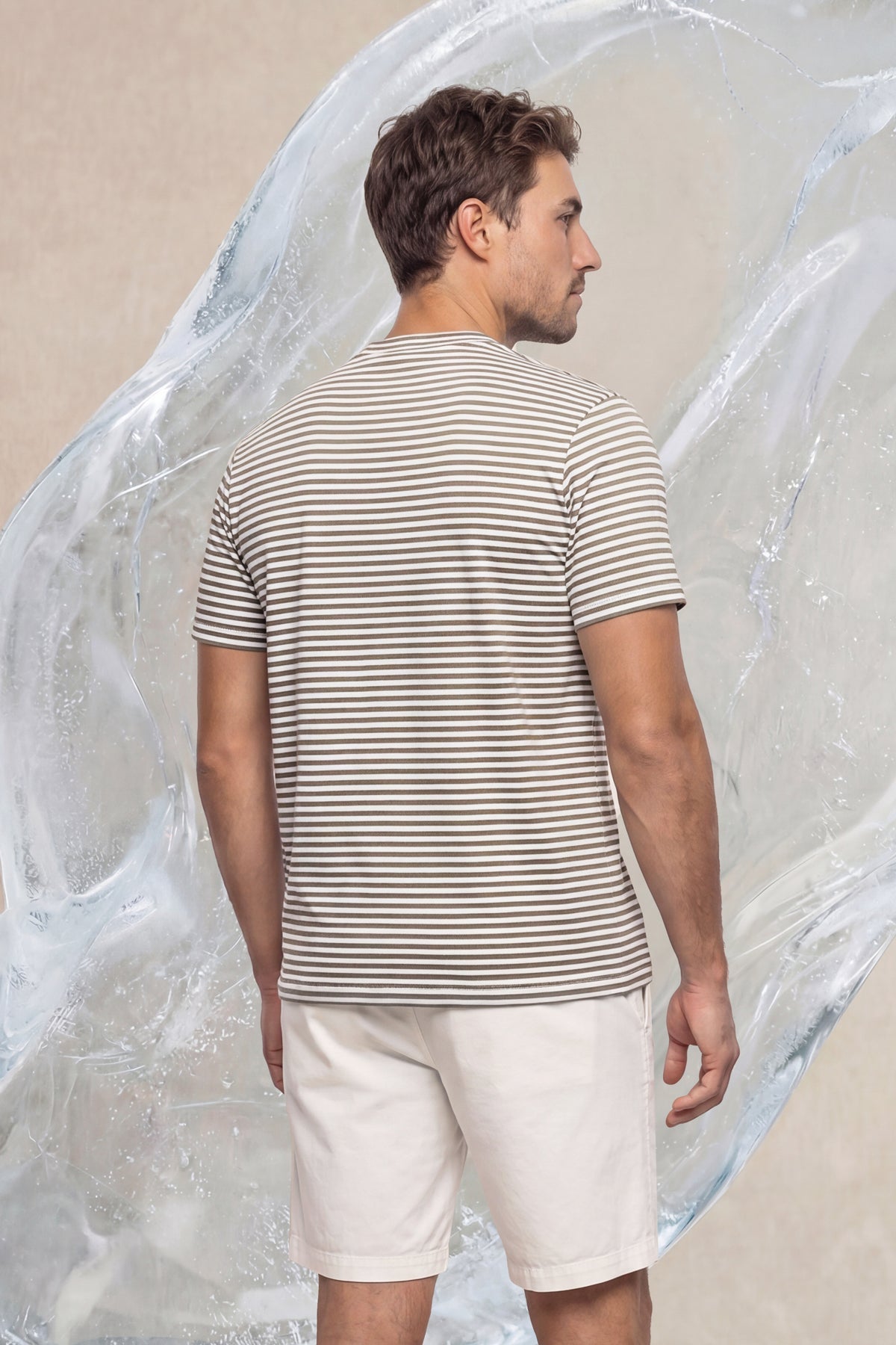 Camiseta hombre estampado rayas beige Ice