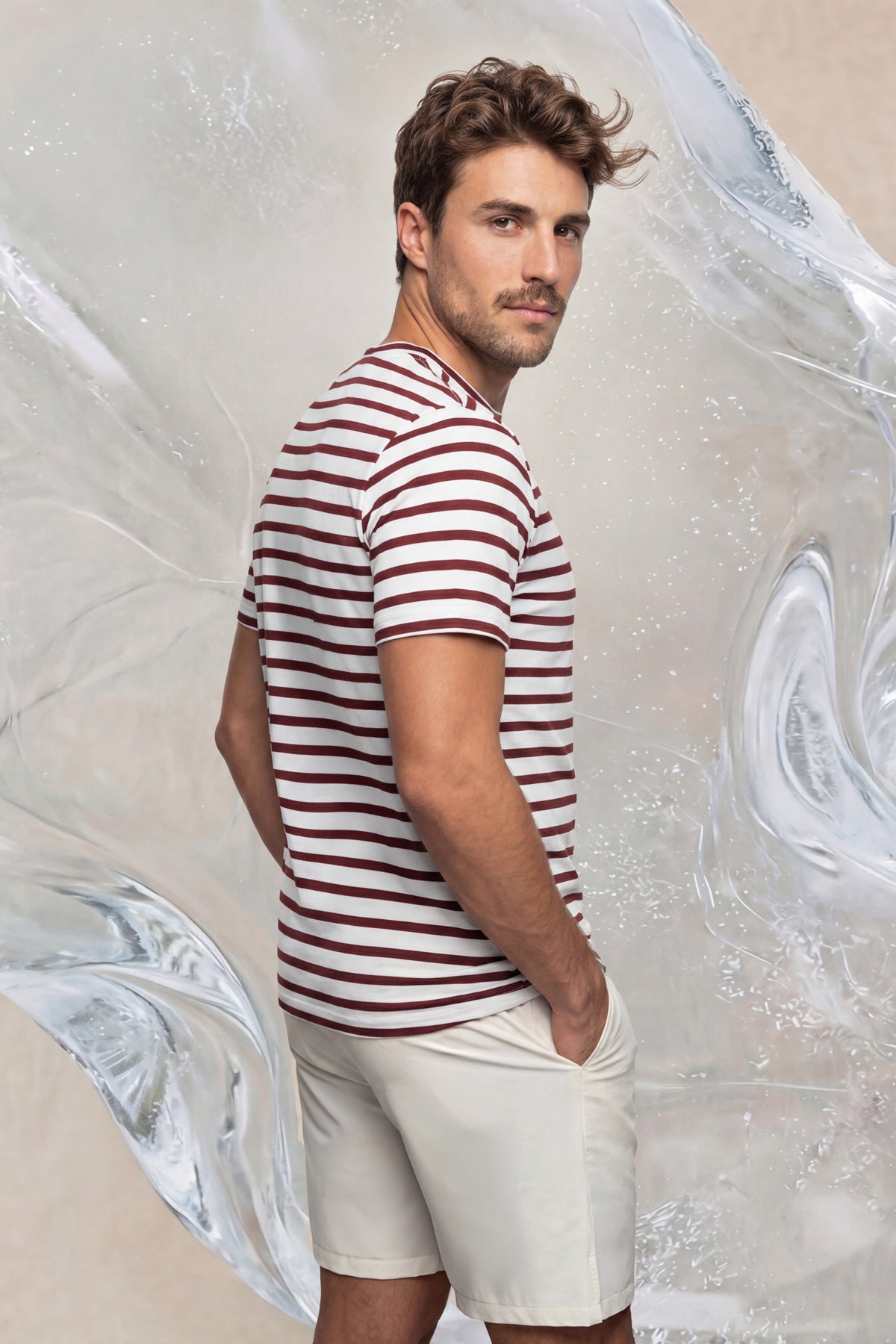 Camiseta Masculina Estampa Riscas Castanha Ice