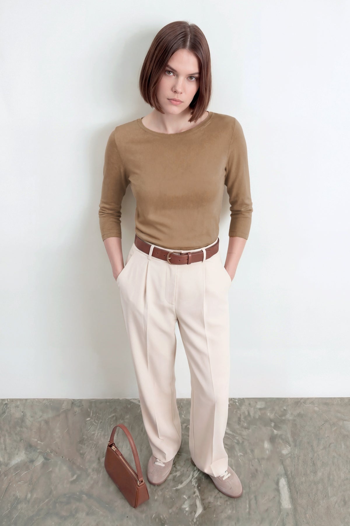 Camiseta mujer cuello barco manga 3/4 oak total look