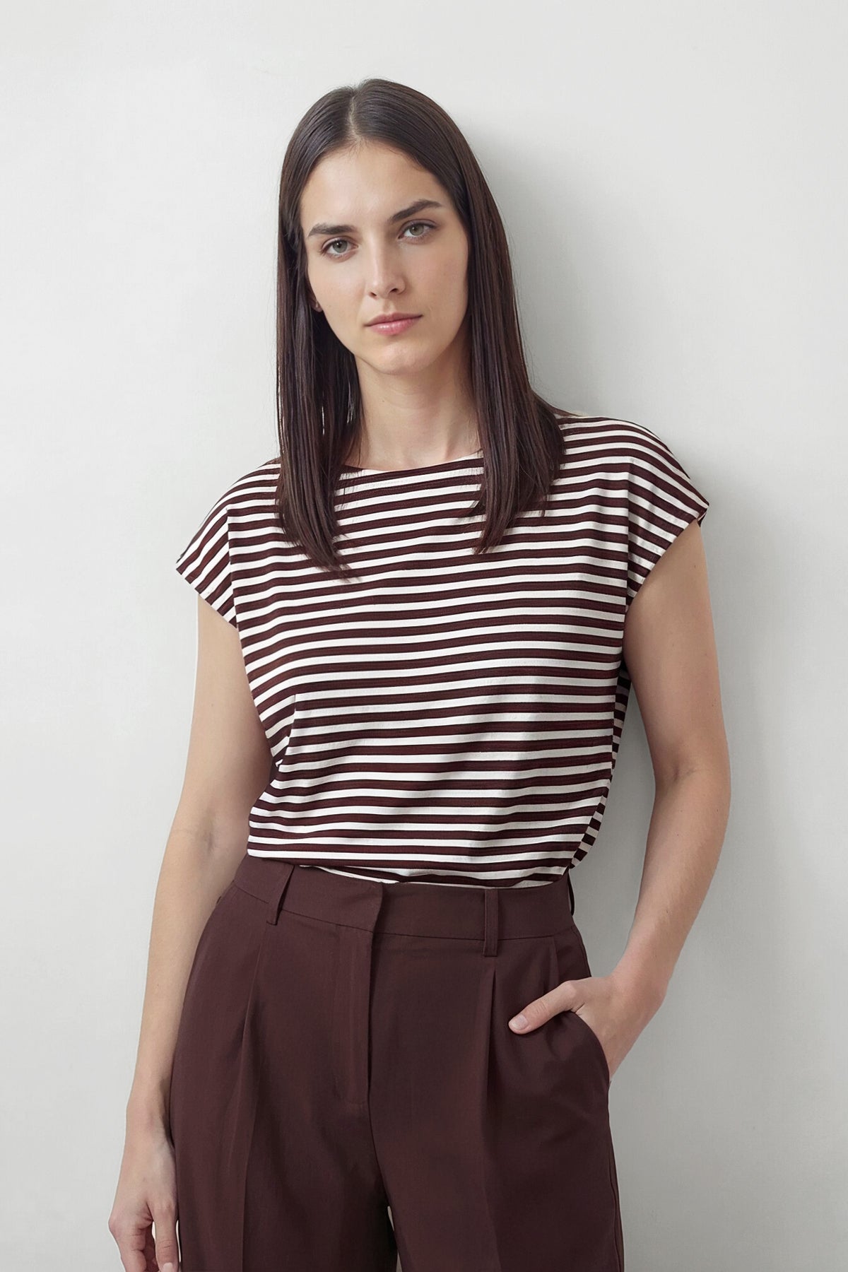 Camiseta mujer kimono raya truffle Soft look completo