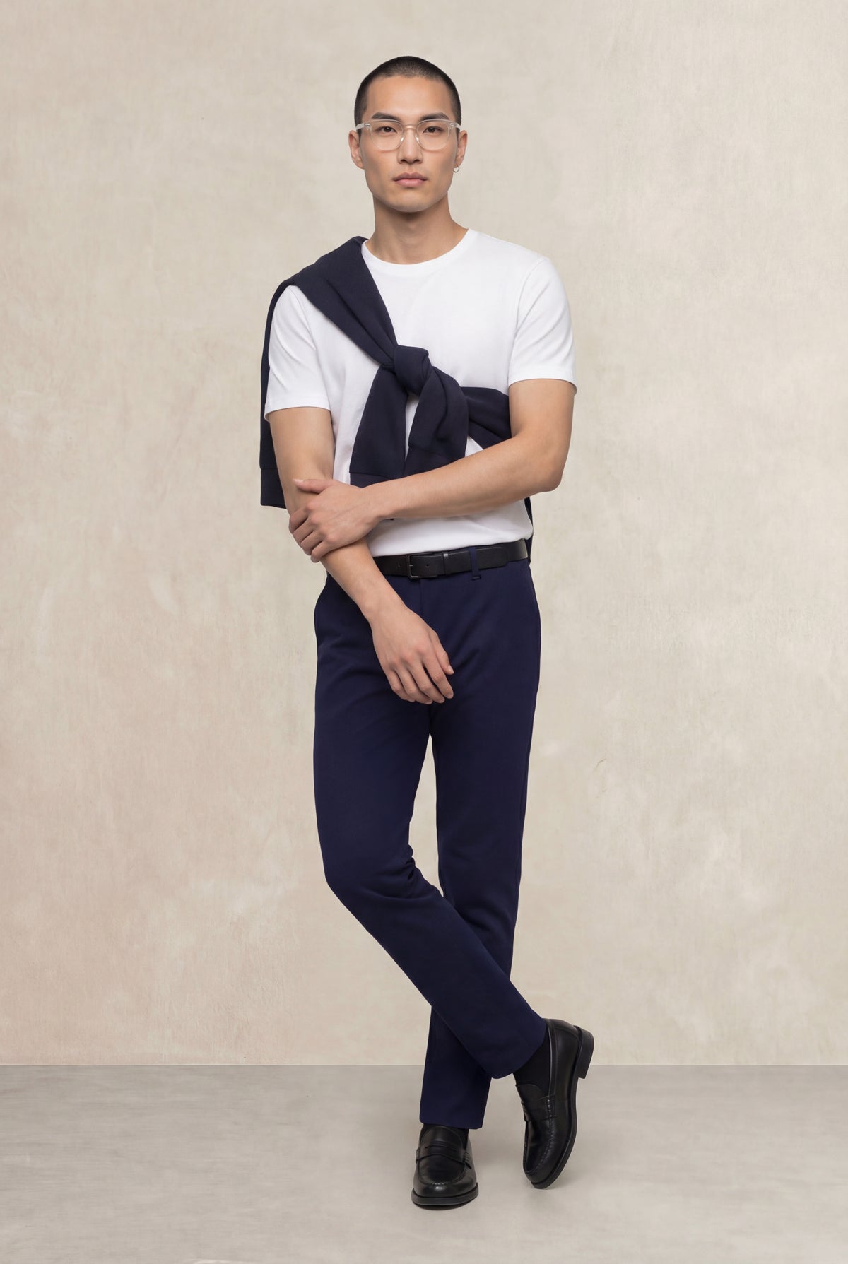 Pantalon chino hombre azul marino slim Nova total look