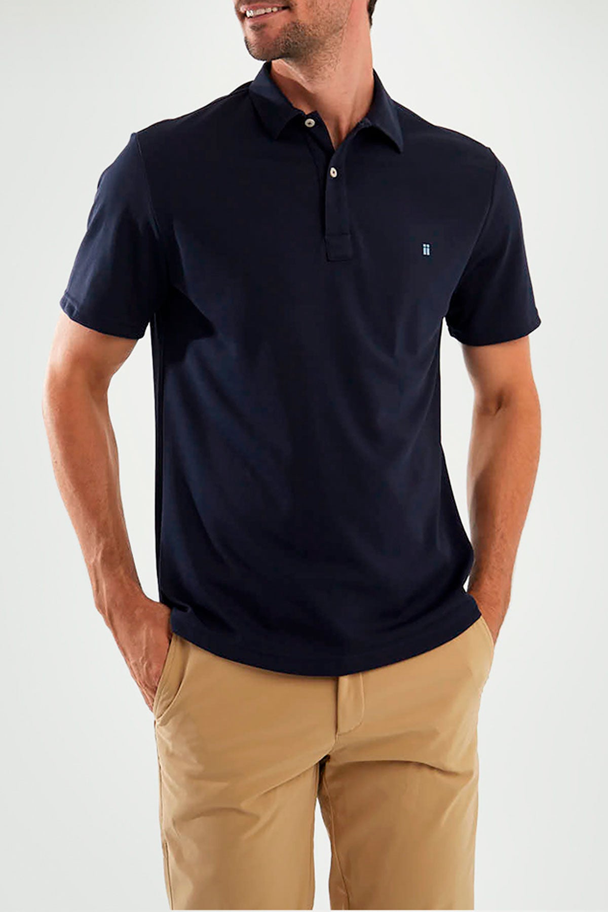 Short sleeve sapphire blue polo shirt with logo ∞