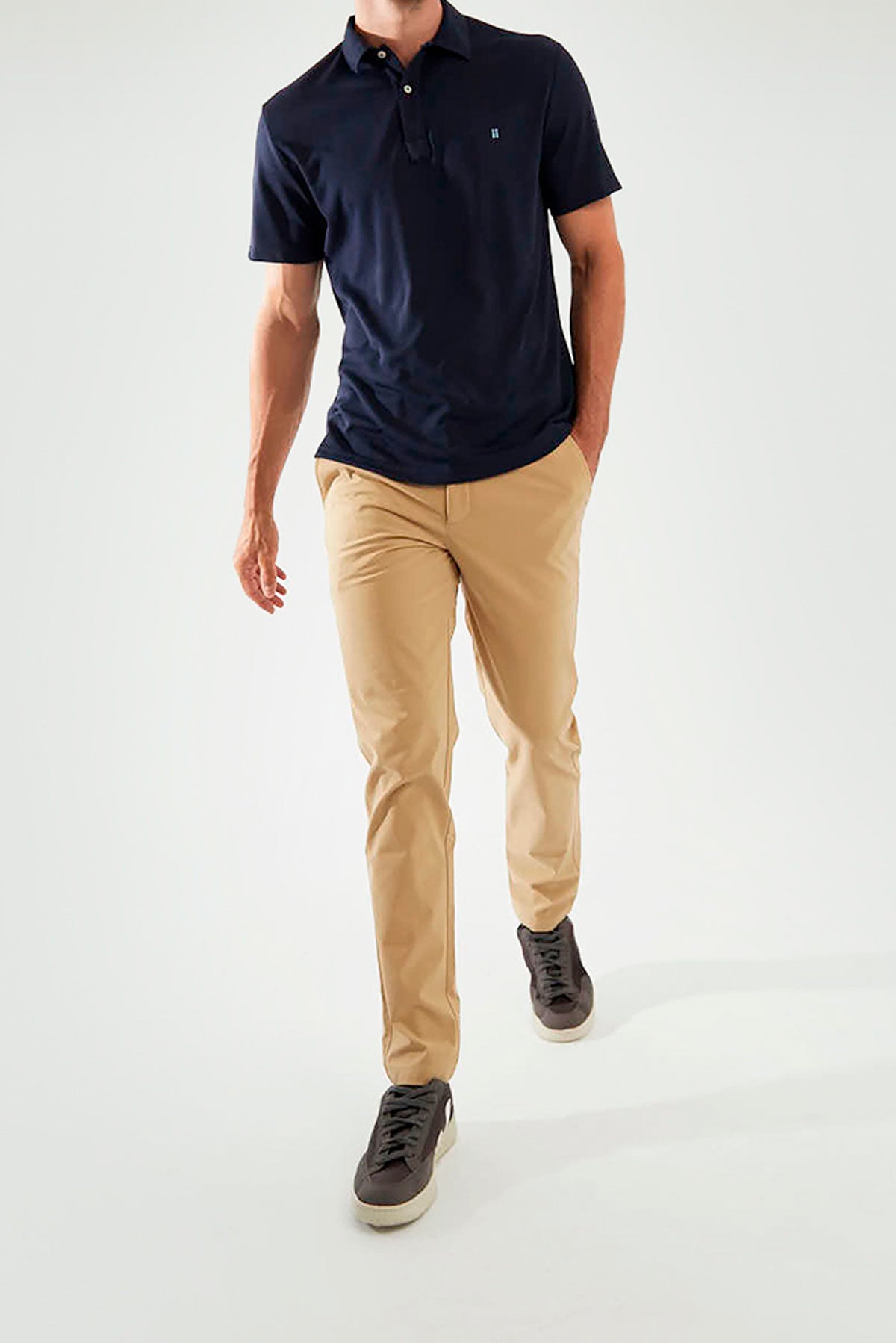 Short sleeve sapphire blue polo shirt with logo ∞