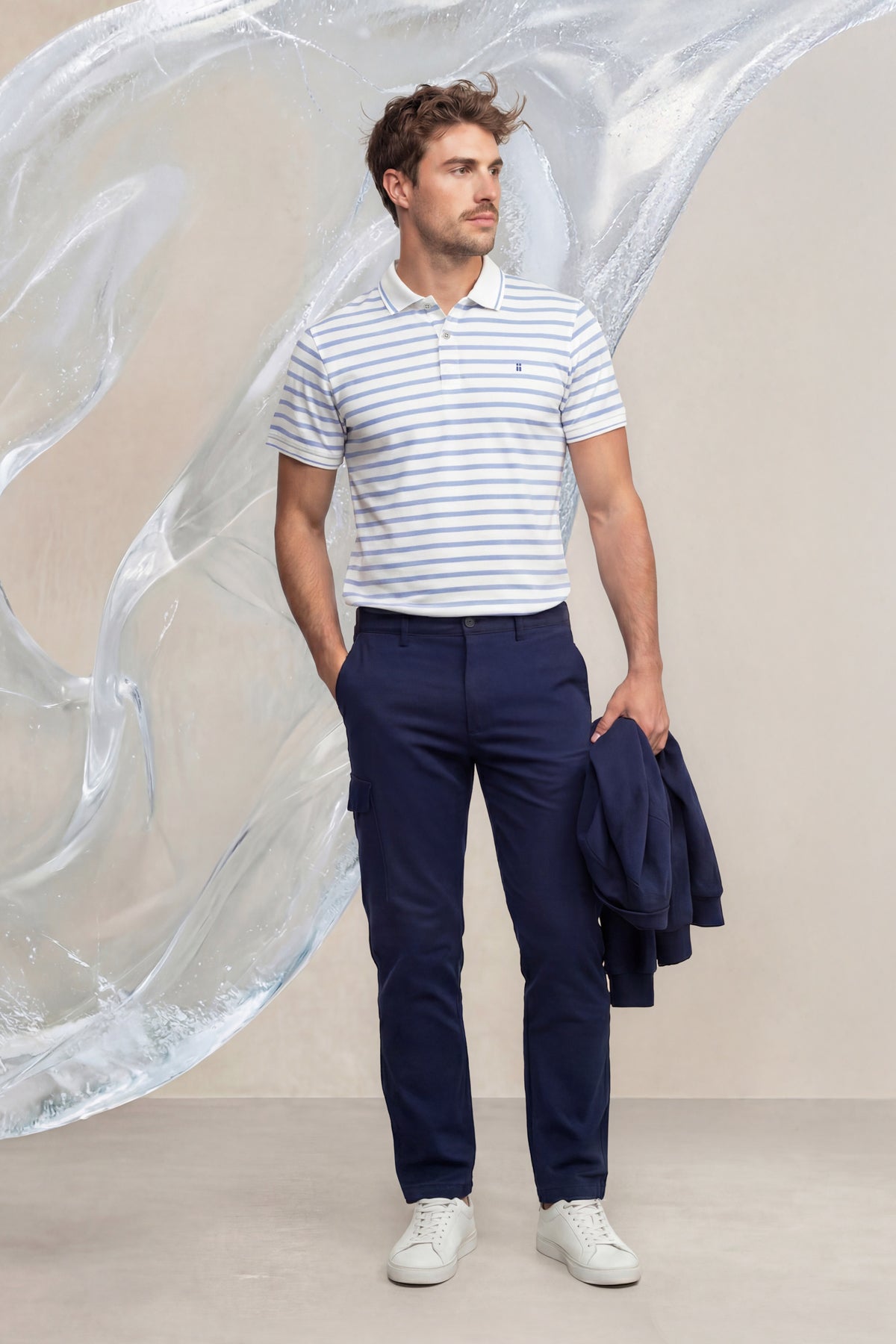 Polo manga corta hombre estampado rayas azul Ice