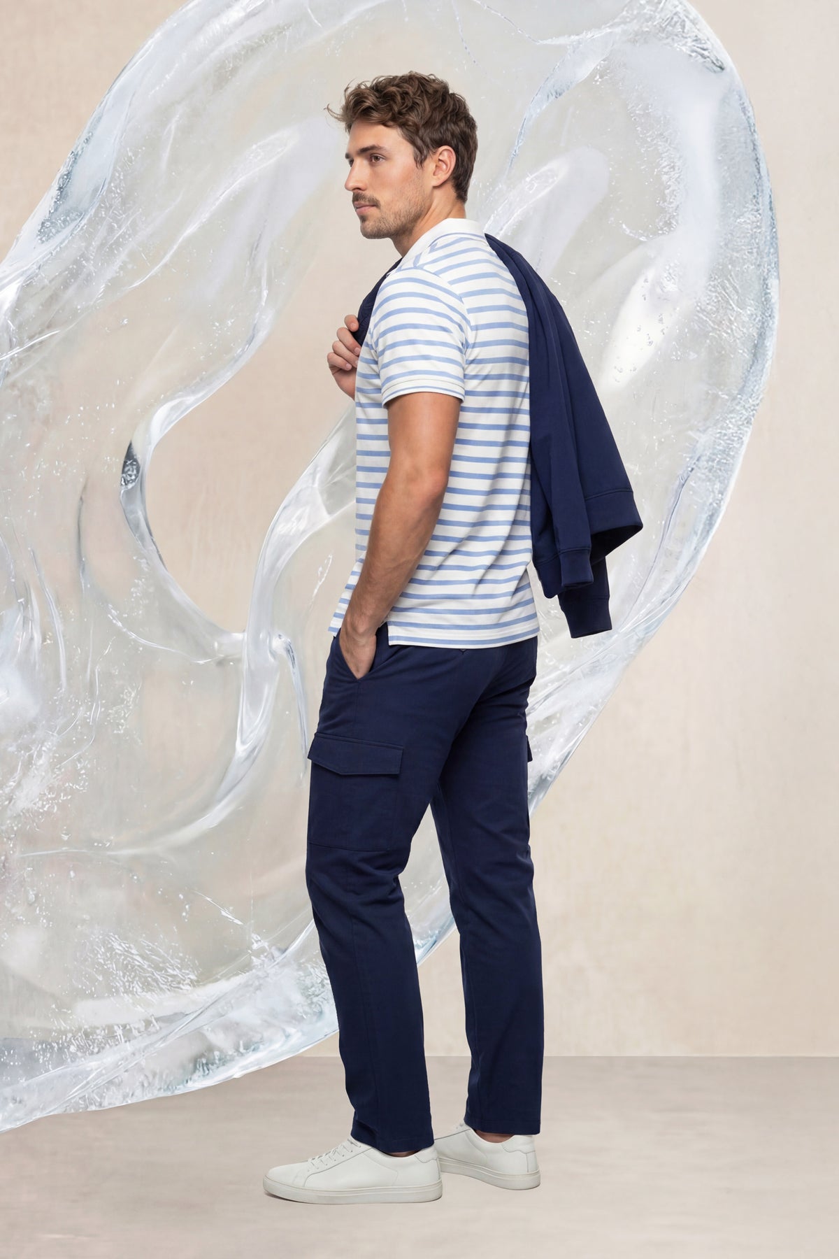Polo manga corta hombre estampado rayas azul Ice