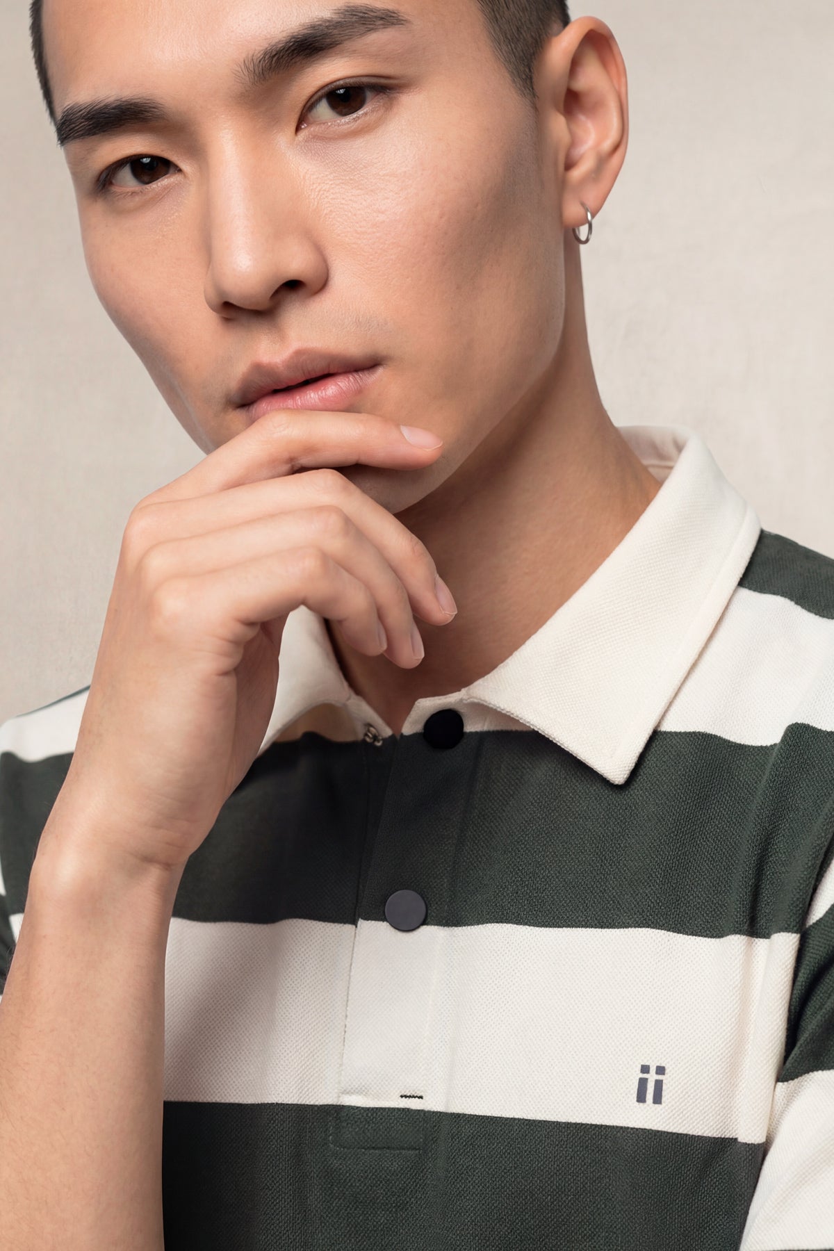 Polo manga larga hombre estampado rayas verde zoom